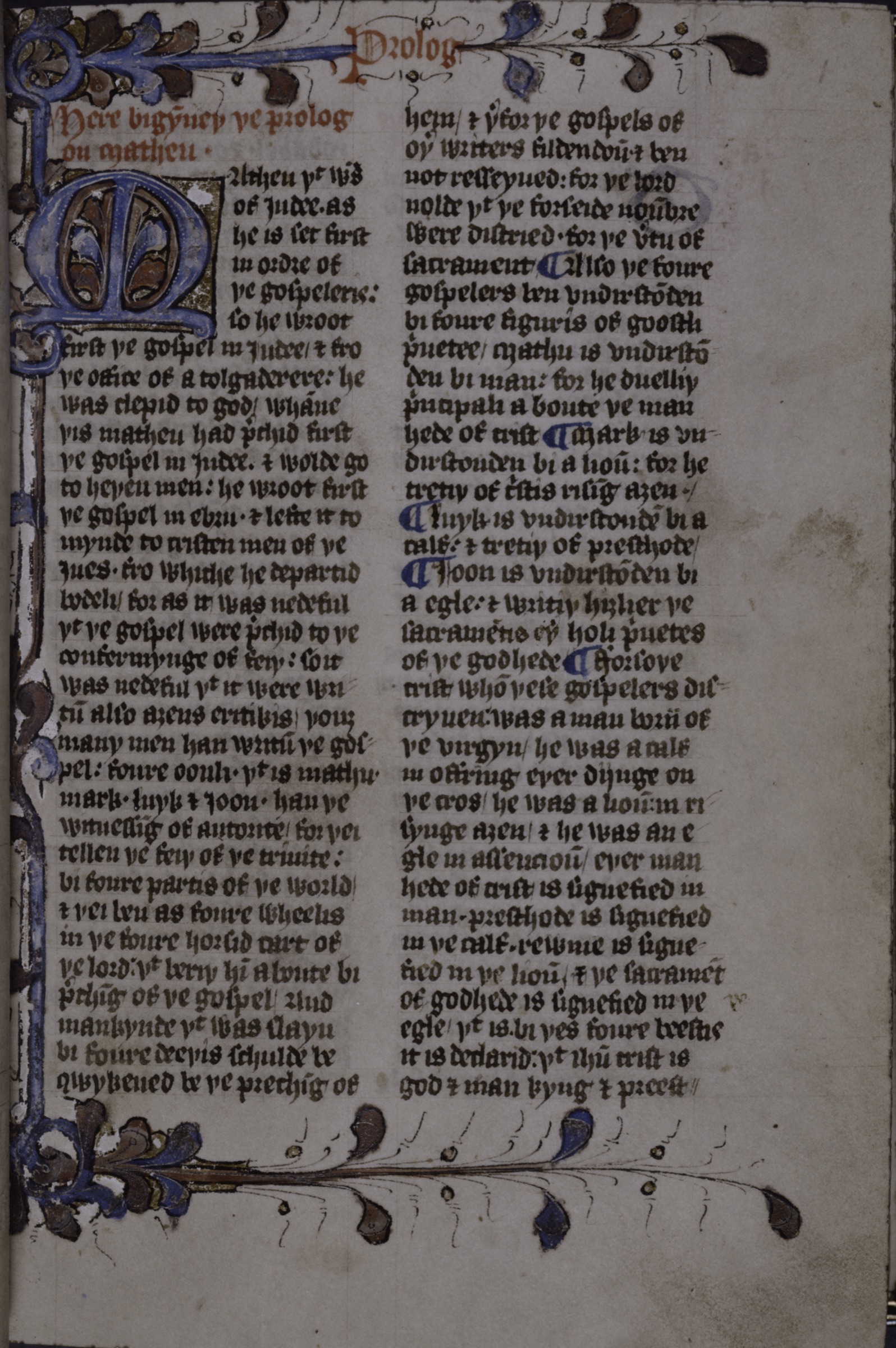 Wycliffite New Testament, prologue to Matthew, in Middle English, New York Public Library
